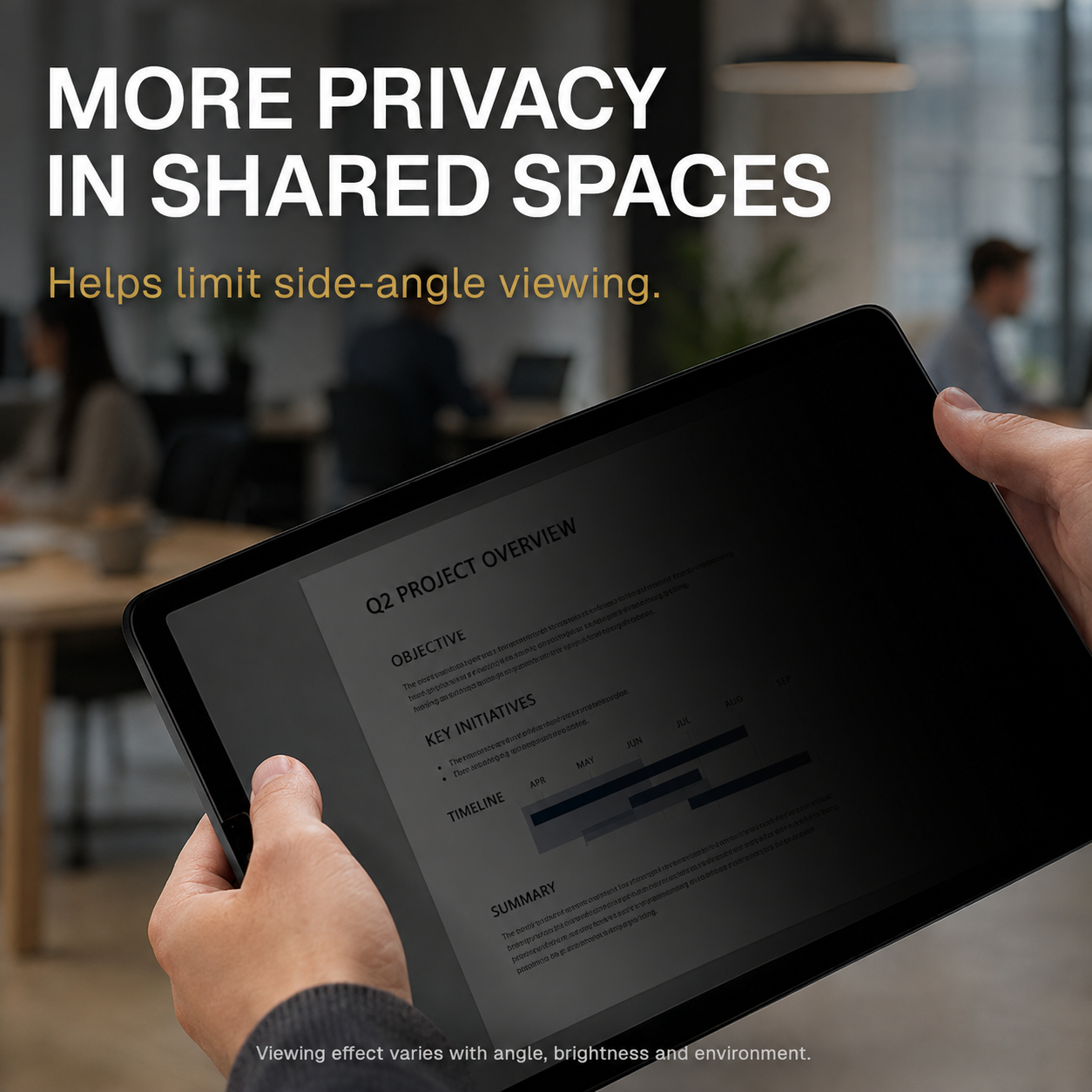 Galaxy Tab privacy screen film helping limit side-angle viewing in a shared office