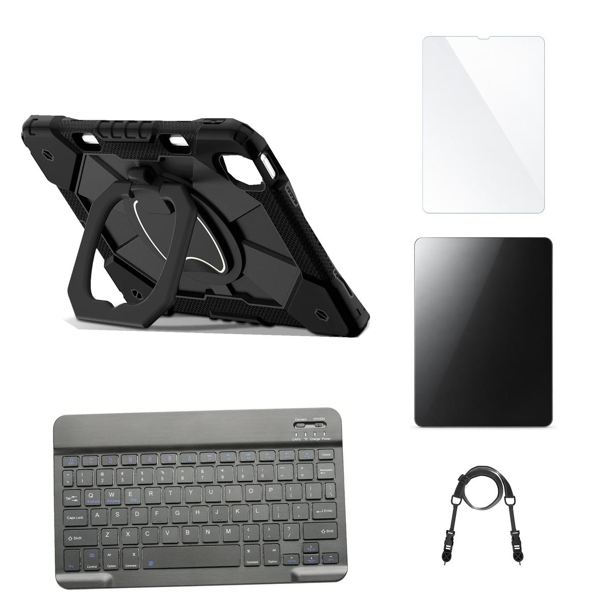 RhinoGuard ArmorPro Black case with Black keyboard, shoulder strap, standard glass and additional privacy glass