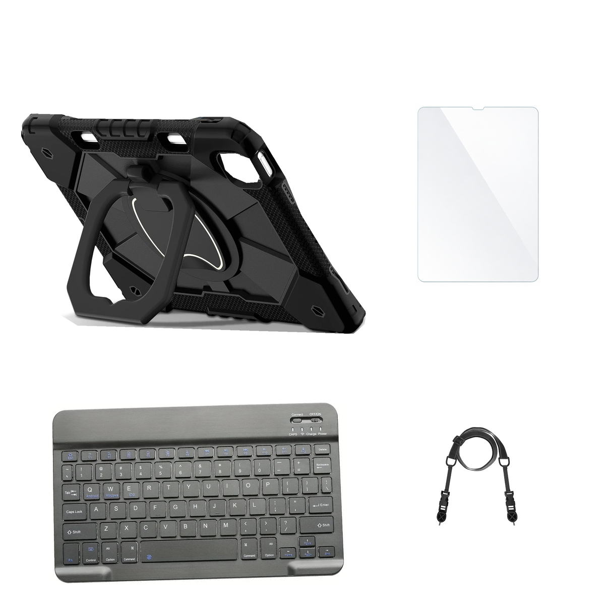 RhinoGuard ArmorPro Black case with Black keyboard, shoulder strap, standard glass