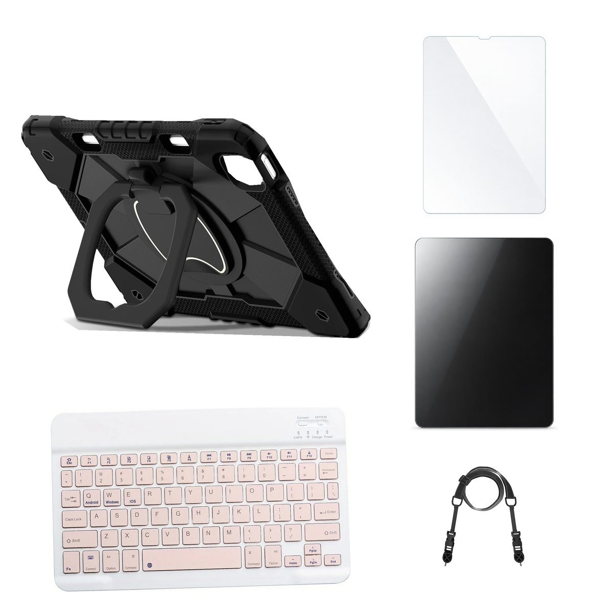RhinoGuard ArmorPro Black case with Pink keyboard, shoulder strap, standard glass and additional privacy glass