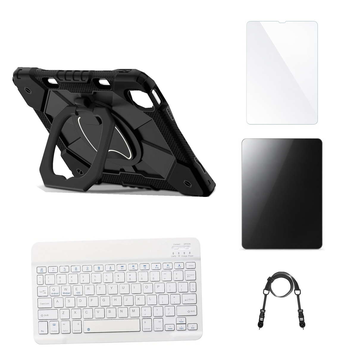 RhinoGuard ArmorPro Black case with White keyboard, shoulder strap, standard glass and additional privacy glass