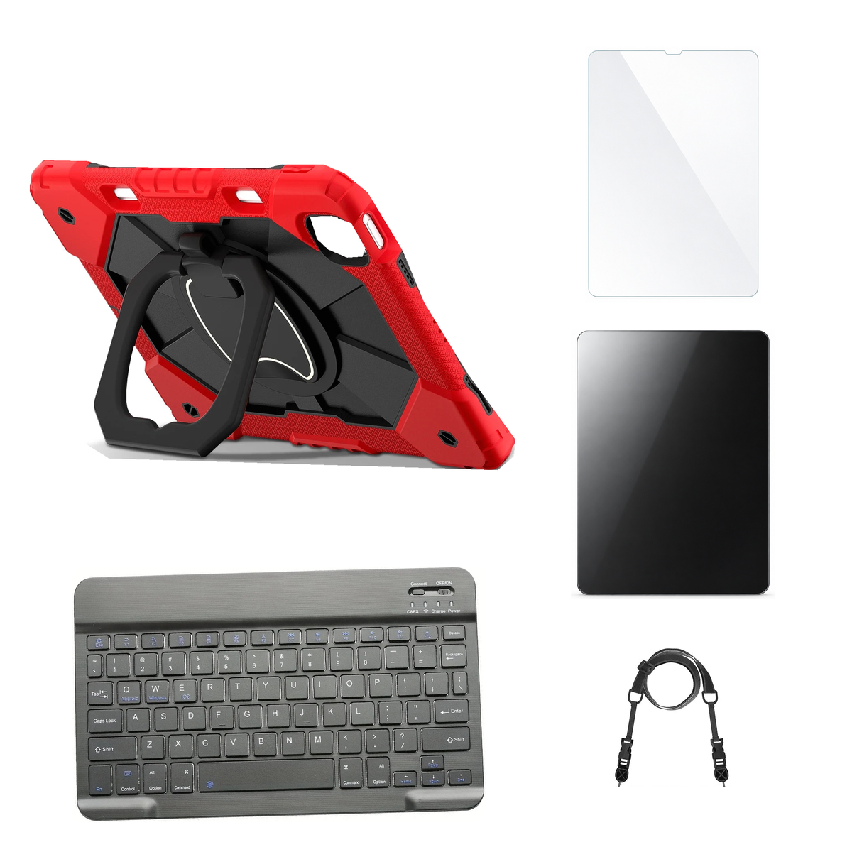 RhinoGuard ArmorPro Red / Black case with Black keyboard, shoulder strap, standard glass and additional privacy glass