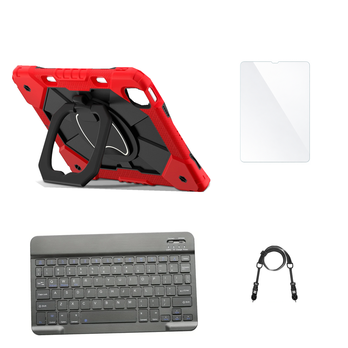 RhinoGuard ArmorPro Red / Black case with Black keyboard, shoulder strap, standard glass