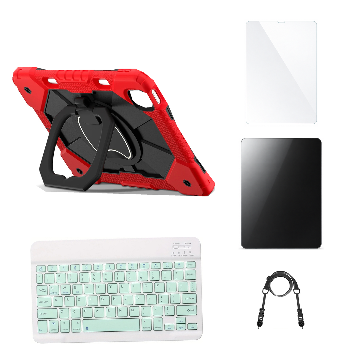 RhinoGuard ArmorPro Red / Black case with Green keyboard, shoulder strap, standard glass and additional privacy glass