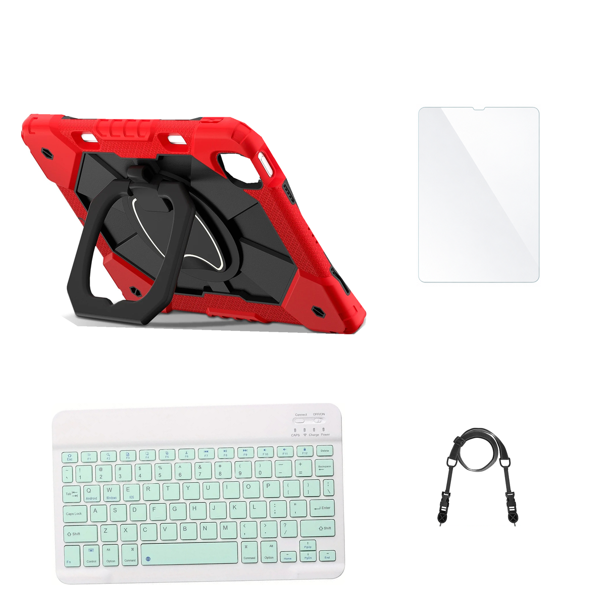RhinoGuard ArmorPro Red / Black case with Green keyboard, shoulder strap, standard glass
