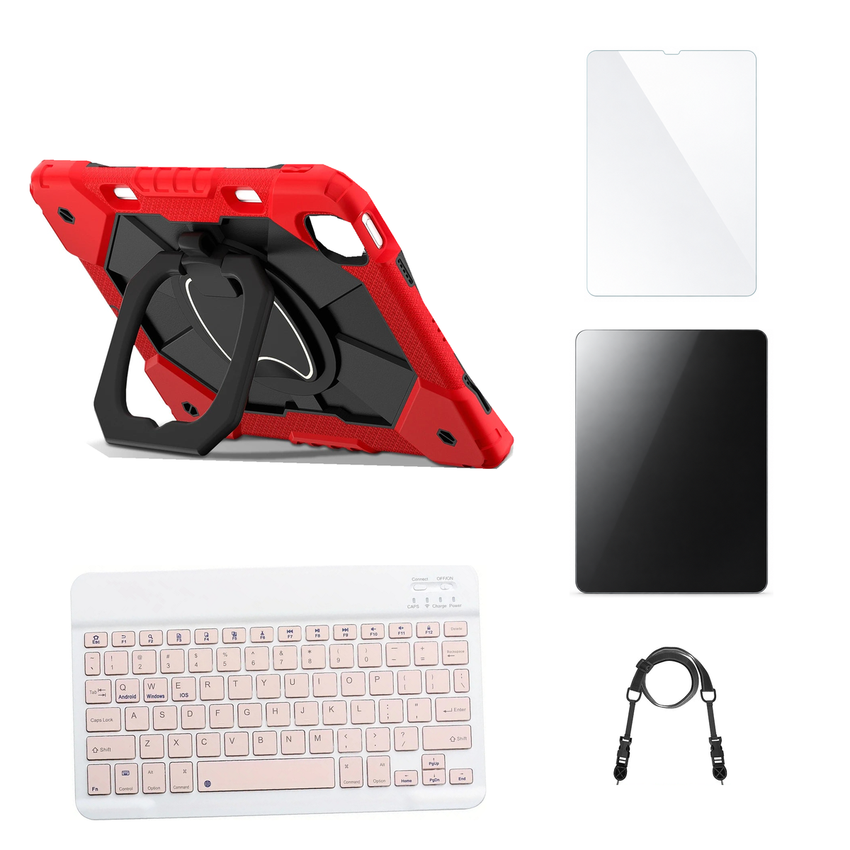 RhinoGuard ArmorPro Red / Black case with Pink keyboard, shoulder strap, standard glass and additional privacy glass