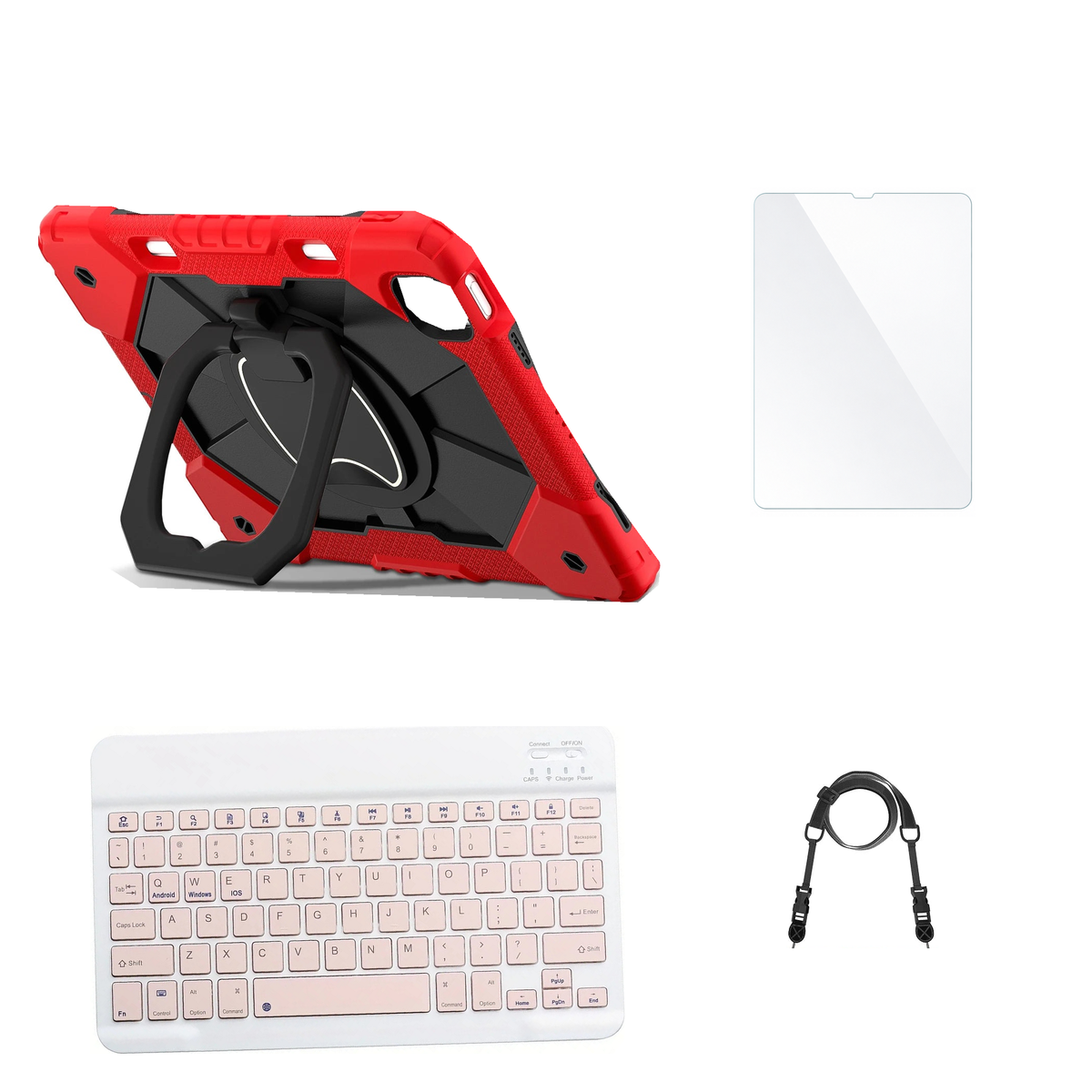 RhinoGuard ArmorPro Red / Black case with Pink keyboard, shoulder strap, standard glass