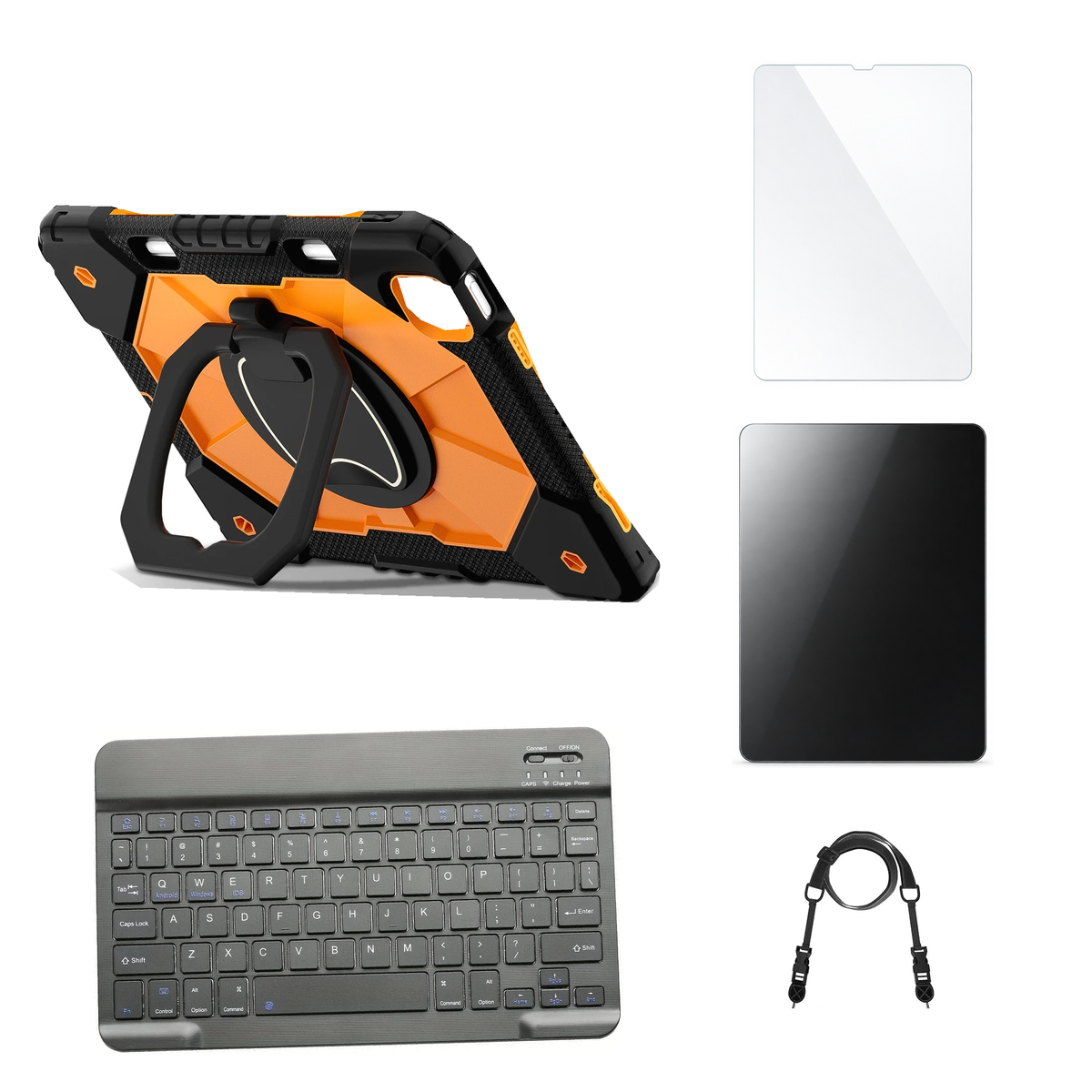 RhinoGuard ArmorPro Black / Orange case with Black keyboard, shoulder strap, standard glass and additional privacy glass