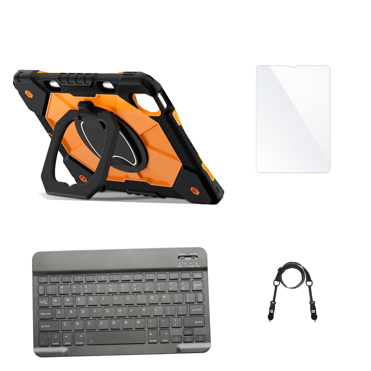 RhinoGuard ArmorPro Black / Orange case with Black keyboard, shoulder strap, standard glass