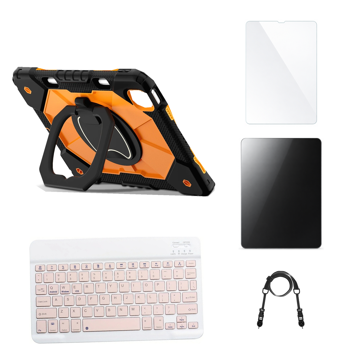 RhinoGuard ArmorPro Black / Orange case with Pink keyboard, shoulder strap, standard glass and additional privacy glass