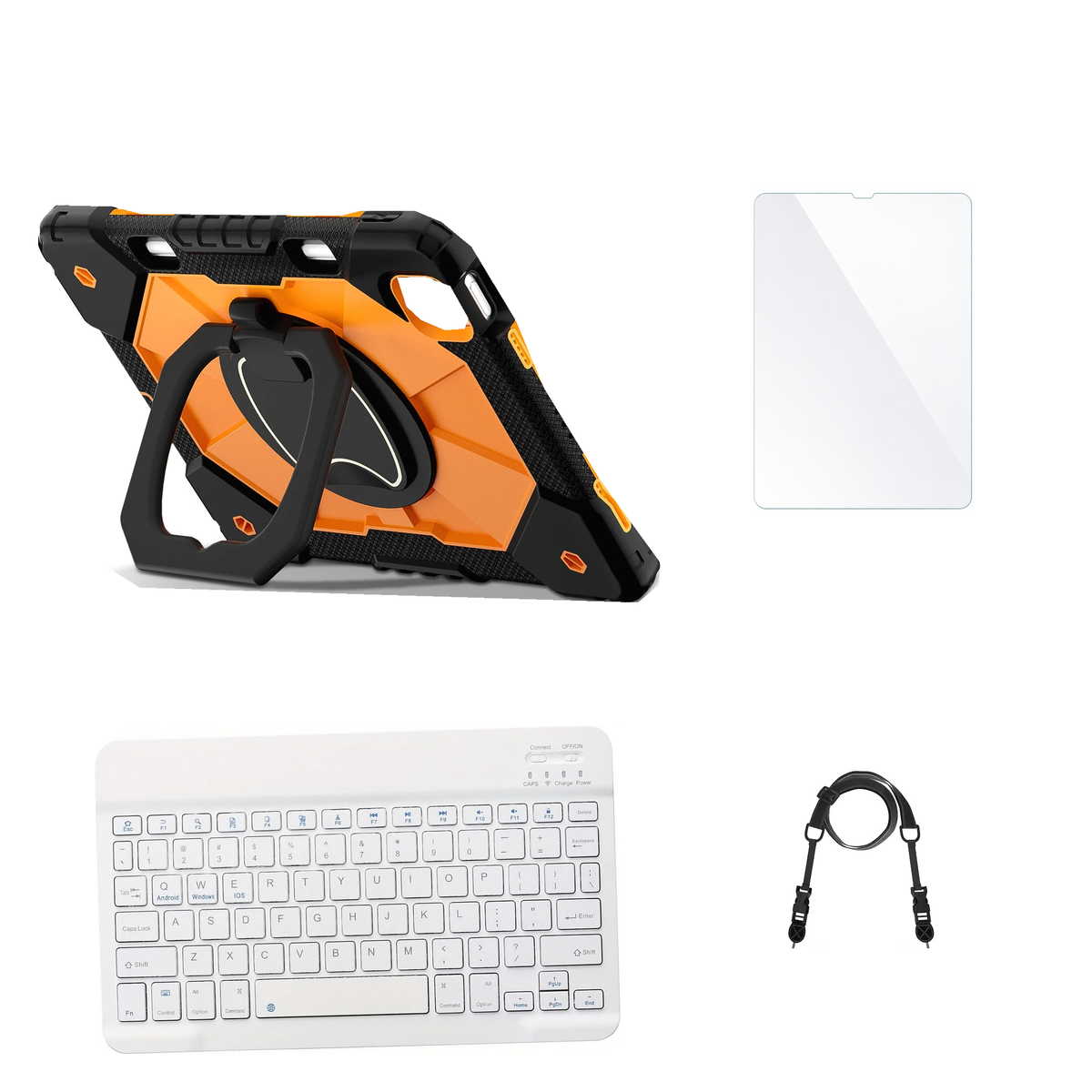 RhinoGuard ArmorPro Black / Orange case with White keyboard, shoulder strap, standard glass