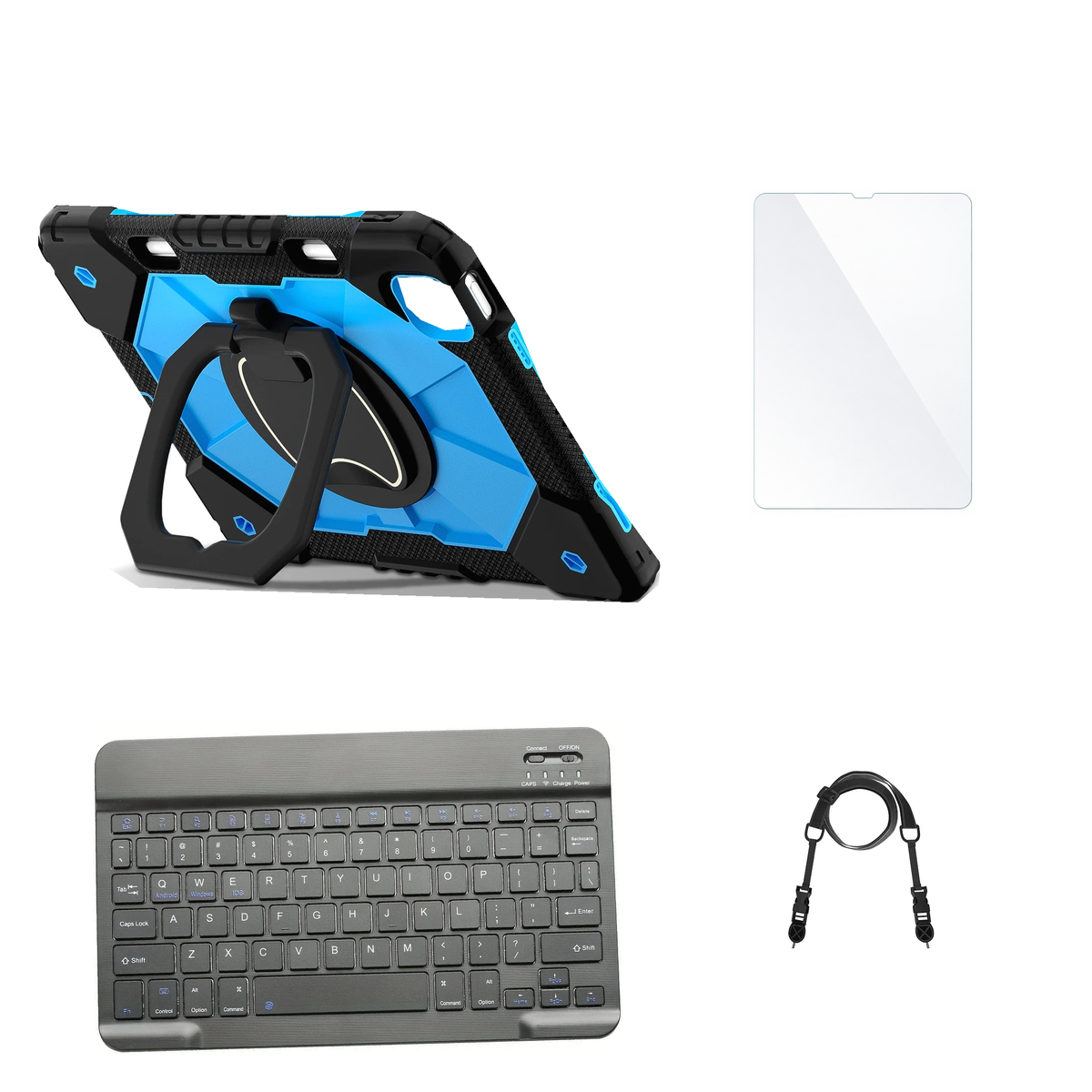 RhinoGuard ArmorPro Black / Blue case with Black keyboard, shoulder strap, standard glass