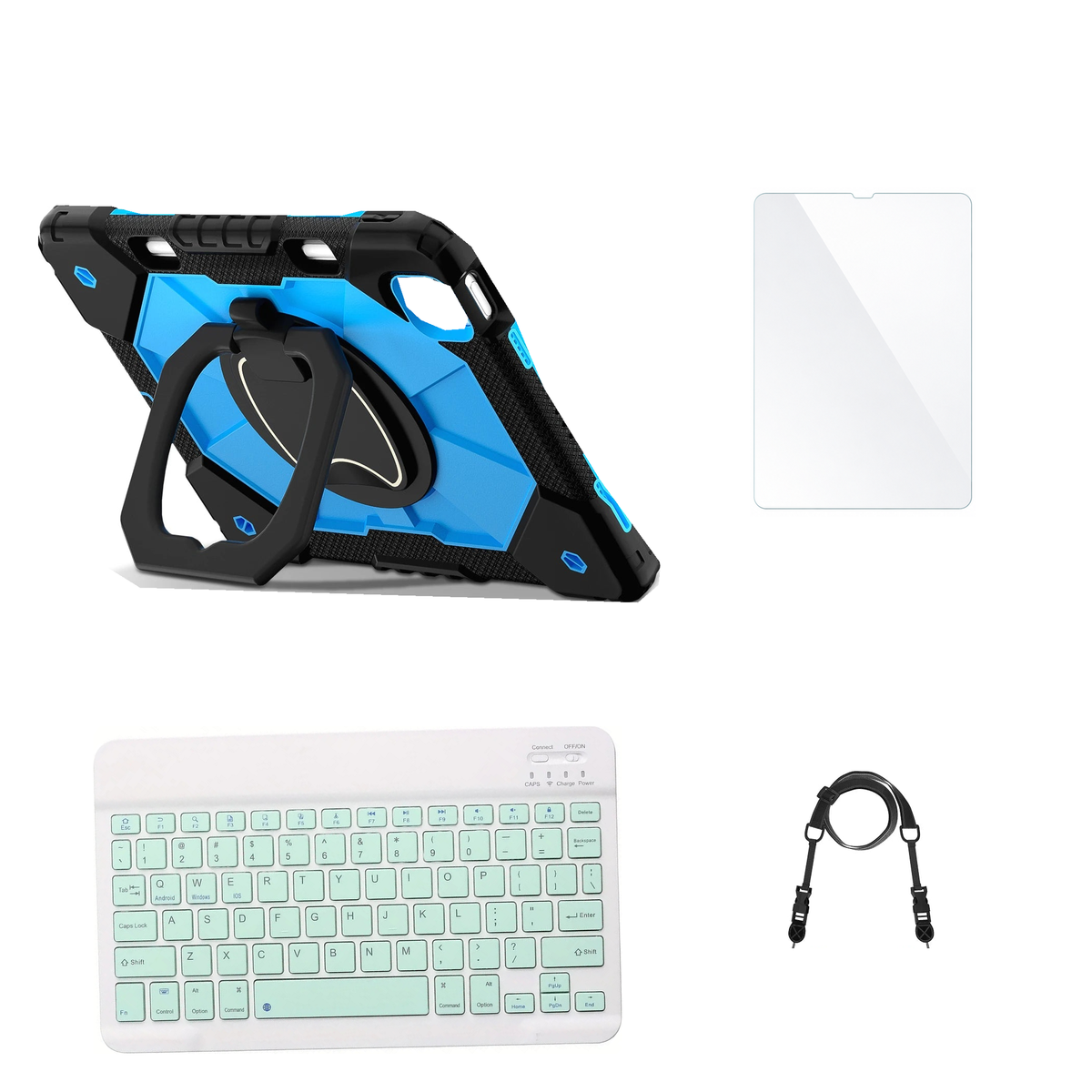 RhinoGuard ArmorPro Black / Blue case with Green keyboard, shoulder strap, standard glass