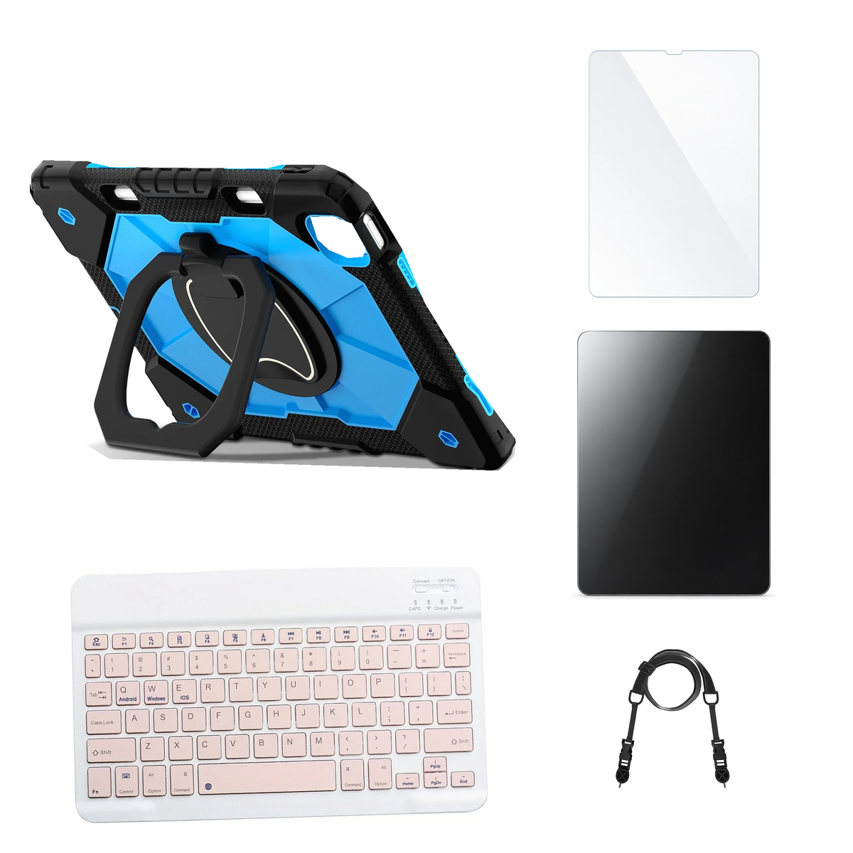 RhinoGuard ArmorPro Black / Blue case with Pink keyboard, shoulder strap, standard glass and additional privacy glass