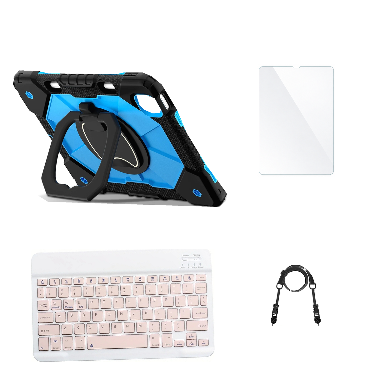 RhinoGuard ArmorPro Black / Blue case with Pink keyboard, shoulder strap, standard glass