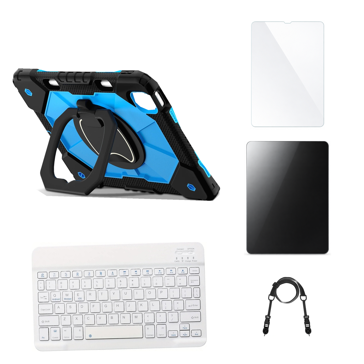 RhinoGuard ArmorPro Black / Blue case with White keyboard, shoulder strap, standard glass and additional privacy glass