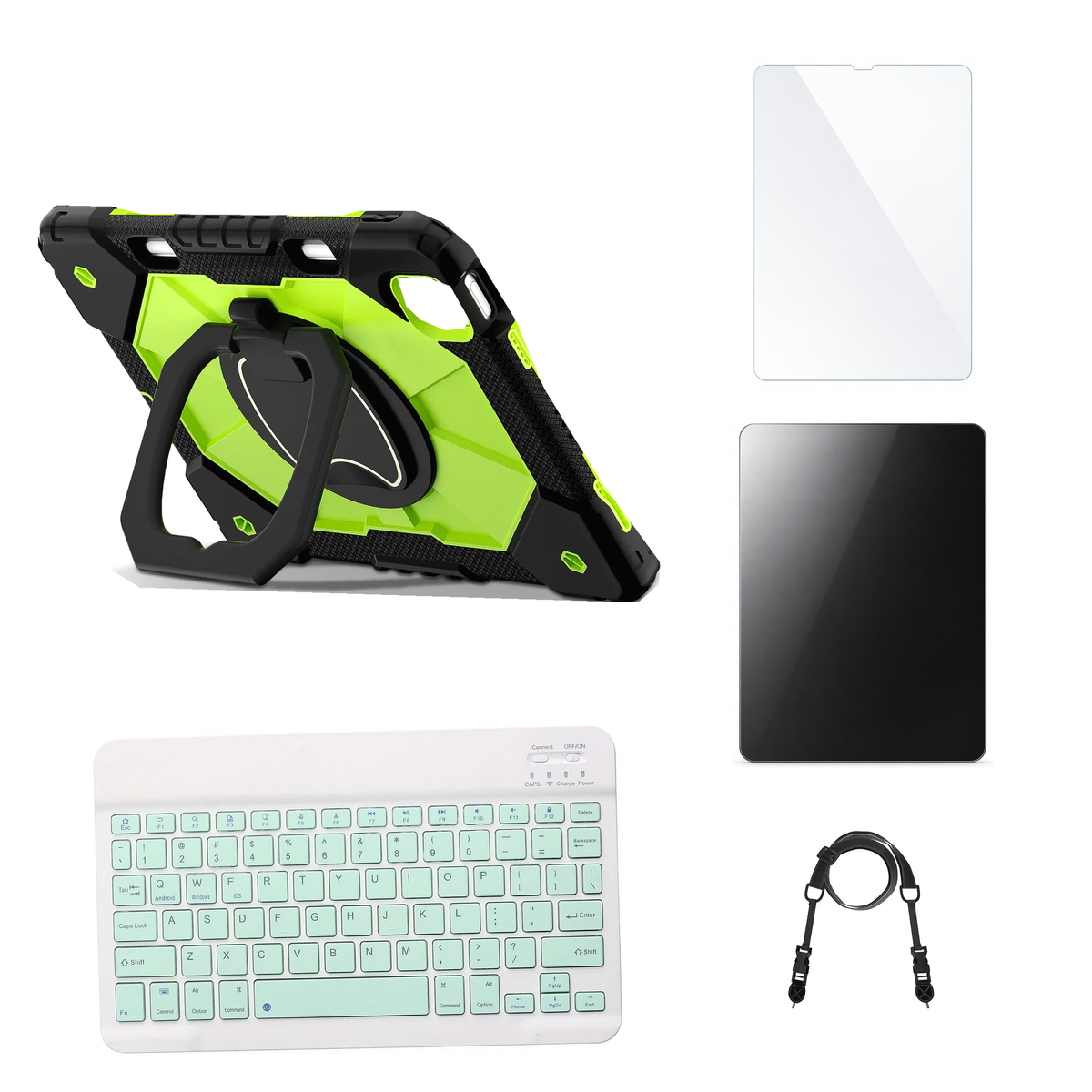 RhinoGuard ArmorPro Black / Green case with Green keyboard, shoulder strap, standard glass and additional privacy glass
