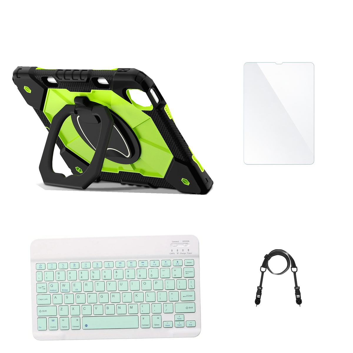 RhinoGuard ArmorPro Black / Green case with Green keyboard, shoulder strap, standard glass
