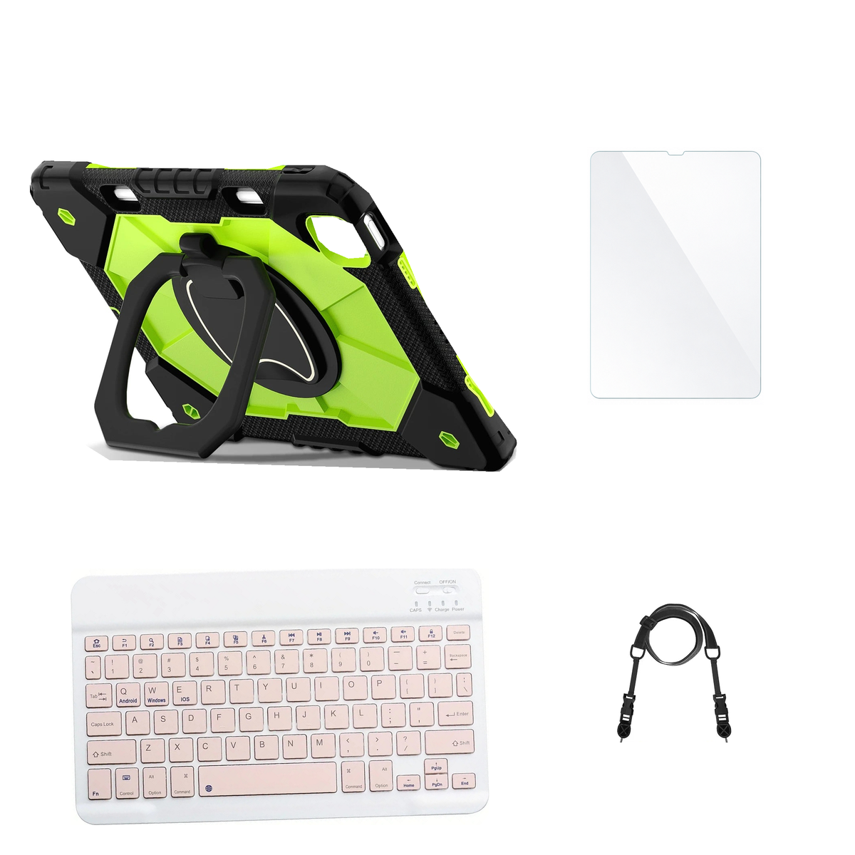 RhinoGuard ArmorPro Black / Green case with Pink keyboard, shoulder strap, standard glass