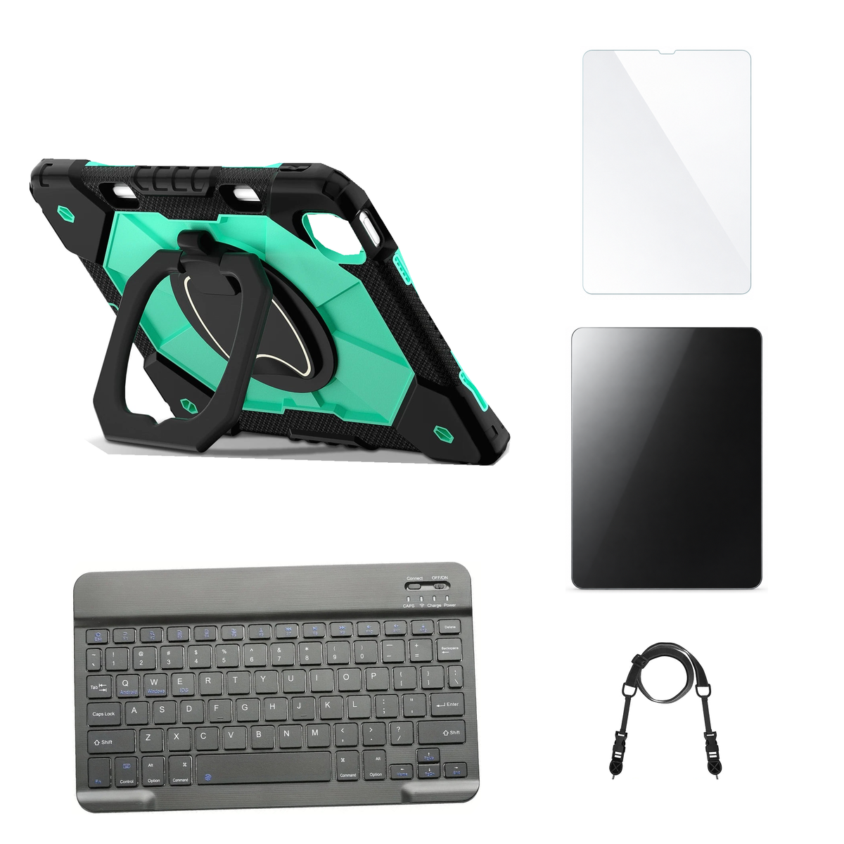 RhinoGuard ArmorPro Black / Mint Green case with Black keyboard, shoulder strap, standard glass and additional privacy glass