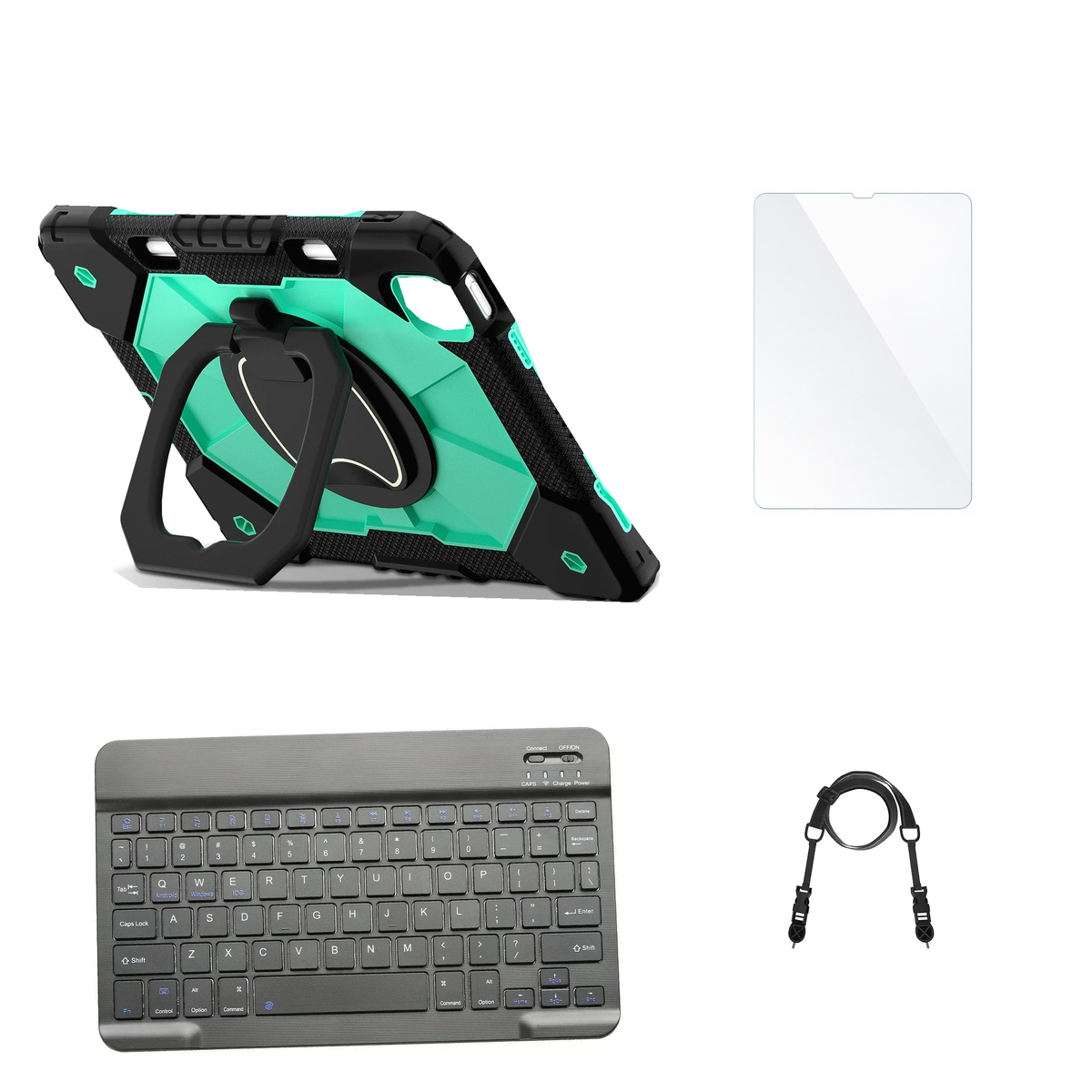 RhinoGuard ArmorPro Black / Mint Green case with Black keyboard, shoulder strap, standard glass