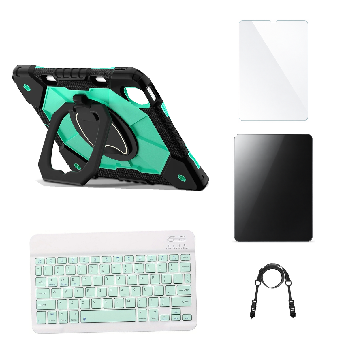 RhinoGuard ArmorPro Black / Mint Green case with Green keyboard, shoulder strap, standard glass and additional privacy glass