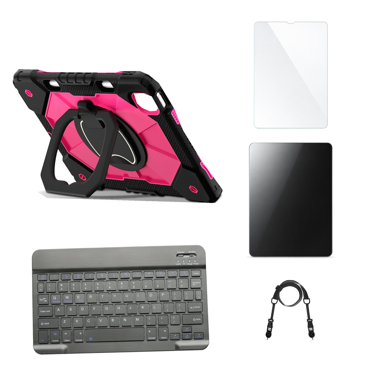 RhinoGuard ArmorPro Black / Rose Red case with Black keyboard, shoulder strap, standard glass and additional privacy glass
