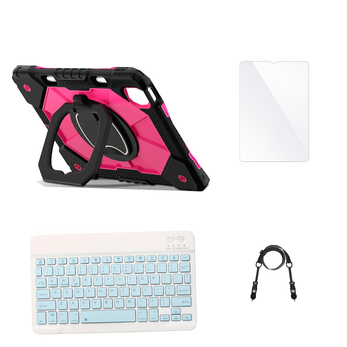RhinoGuard ArmorPro Black / Rose Red case with Blue keyboard, shoulder strap, standard glass