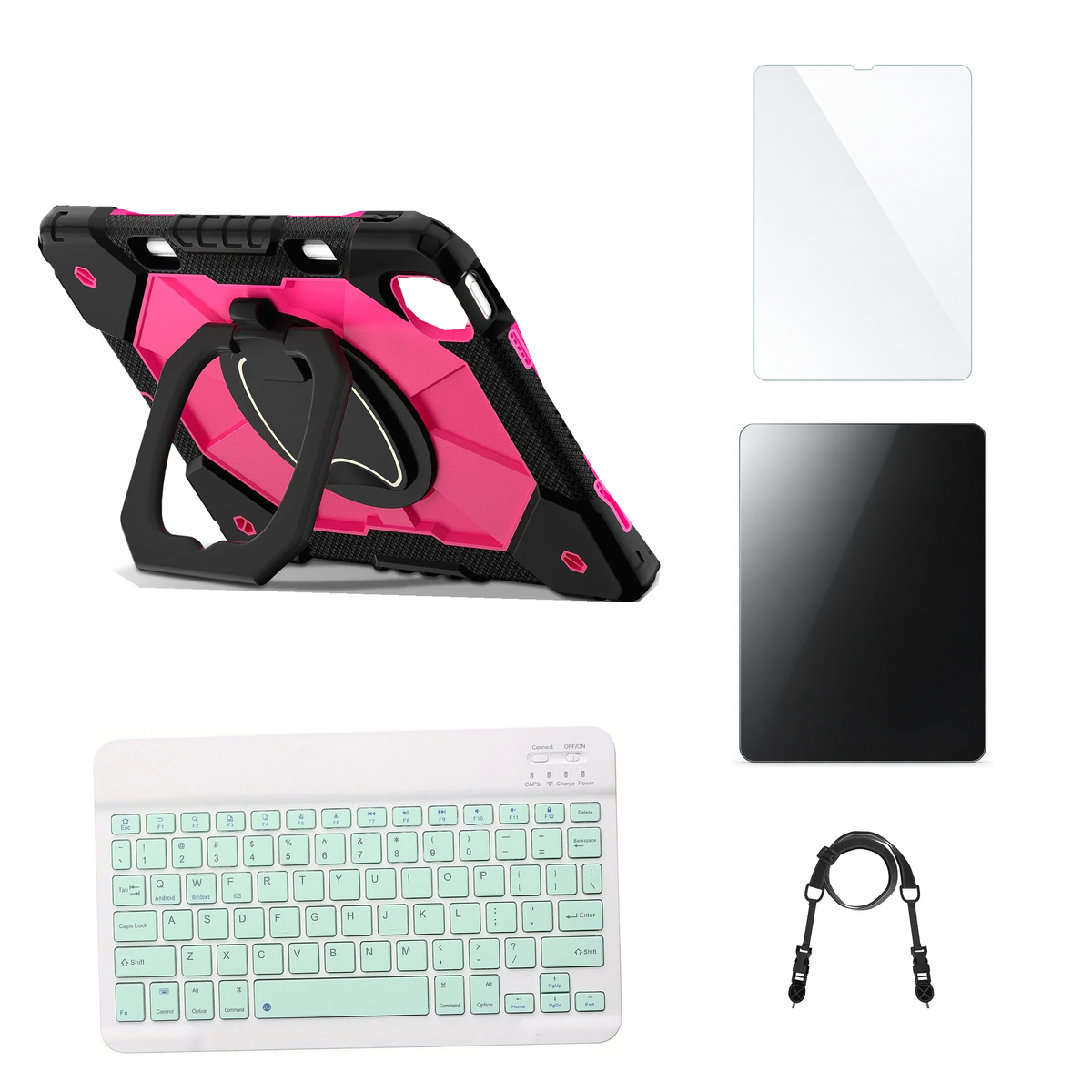 RhinoGuard ArmorPro Black / Rose Red case with Green keyboard, shoulder strap, standard glass and additional privacy glass