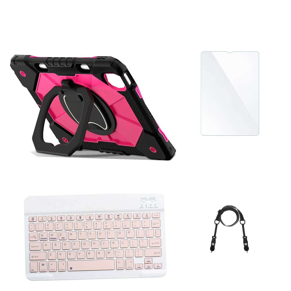 RhinoGuard ArmorPro Black / Rose Red case with Pink keyboard, shoulder strap, standard glass