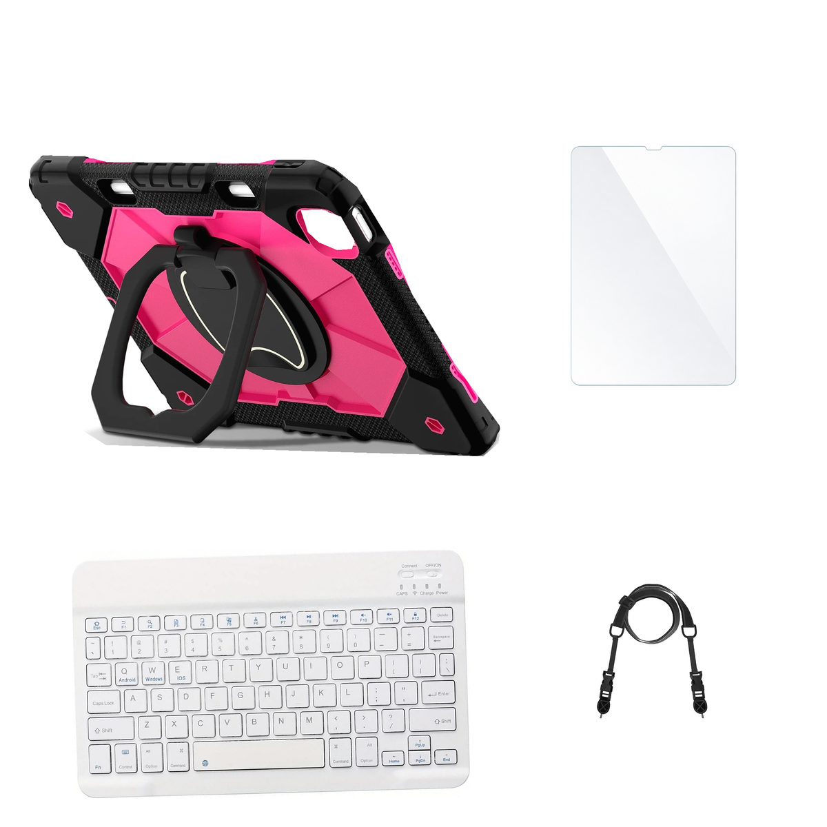 RhinoGuard ArmorPro Black / Rose Red case with White keyboard, shoulder strap, standard glass