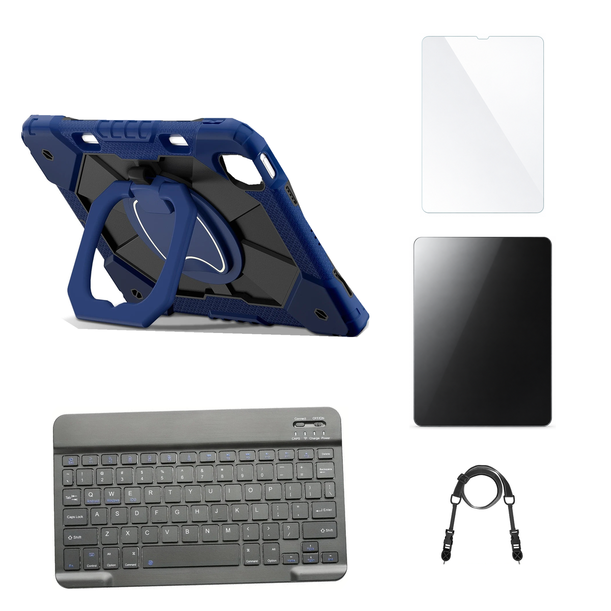RhinoGuard ArmorPro Navy / Black case with Black keyboard, shoulder strap, standard glass and additional privacy glass