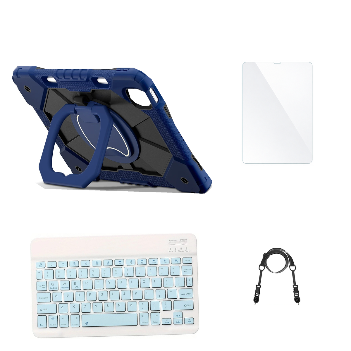 RhinoGuard ArmorPro Navy / Black case with Blue keyboard, shoulder strap, standard glass