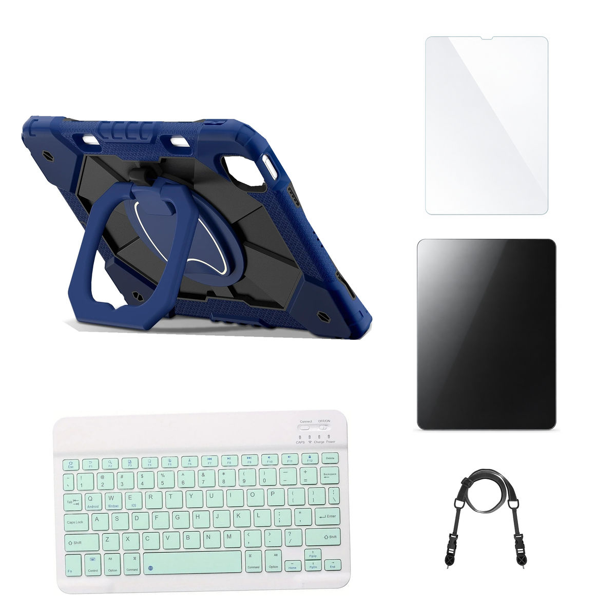 RhinoGuard ArmorPro Navy / Black case with Green keyboard, shoulder strap, standard glass and additional privacy glass