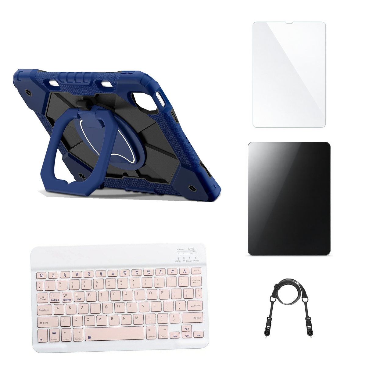 RhinoGuard ArmorPro Navy / Black case with Pink keyboard, shoulder strap, standard glass and additional privacy glass