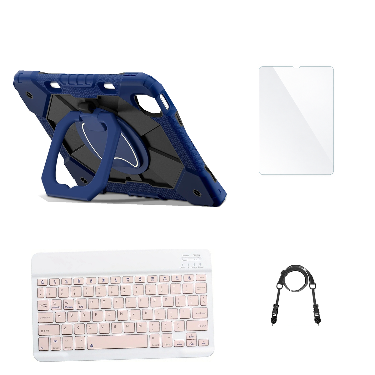 RhinoGuard ArmorPro Navy / Black case with Pink keyboard, shoulder strap, standard glass