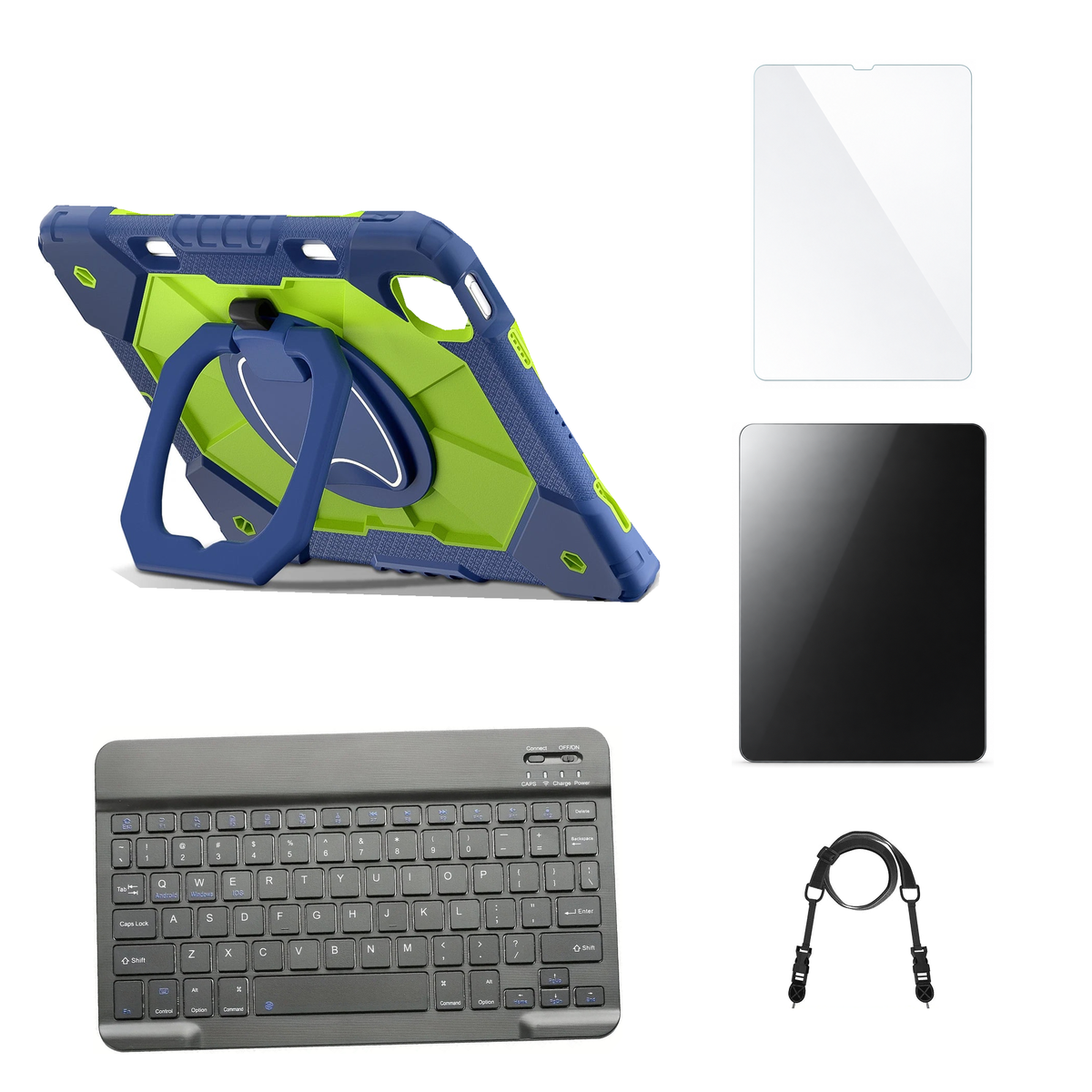 RhinoGuard ArmorPro Navy / Green case with Black keyboard, shoulder strap, standard glass and additional privacy glass