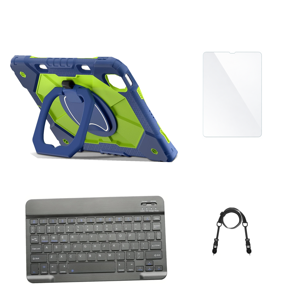 RhinoGuard ArmorPro Navy / Green case with Black keyboard, shoulder strap, standard glass
