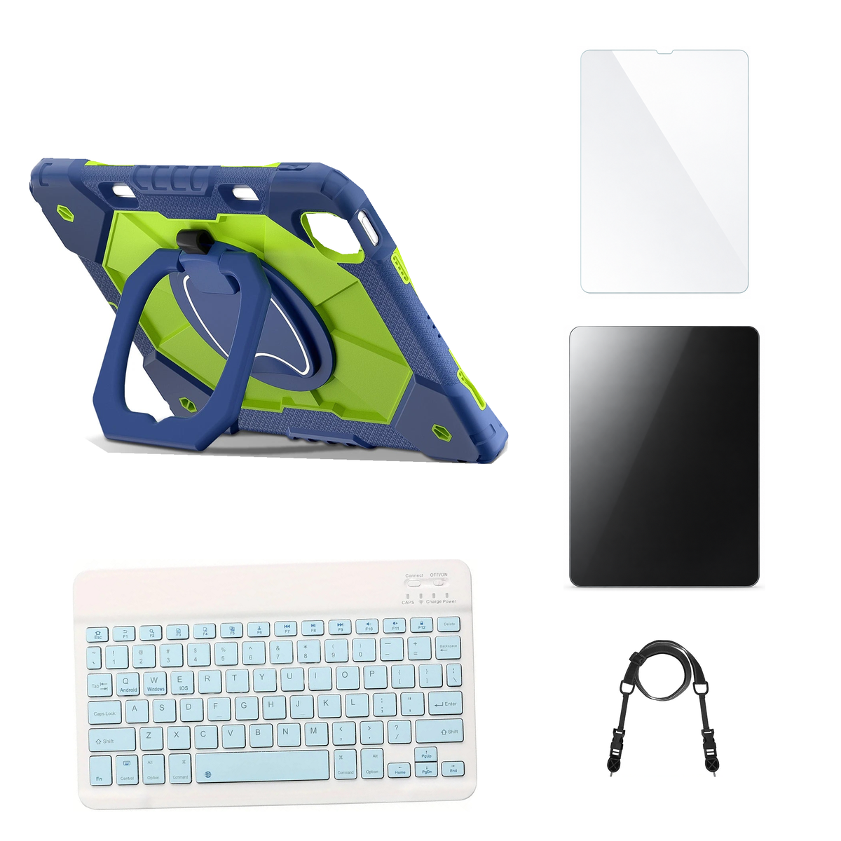 RhinoGuard ArmorPro Navy / Green case with Blue keyboard, shoulder strap, standard glass and additional privacy glass