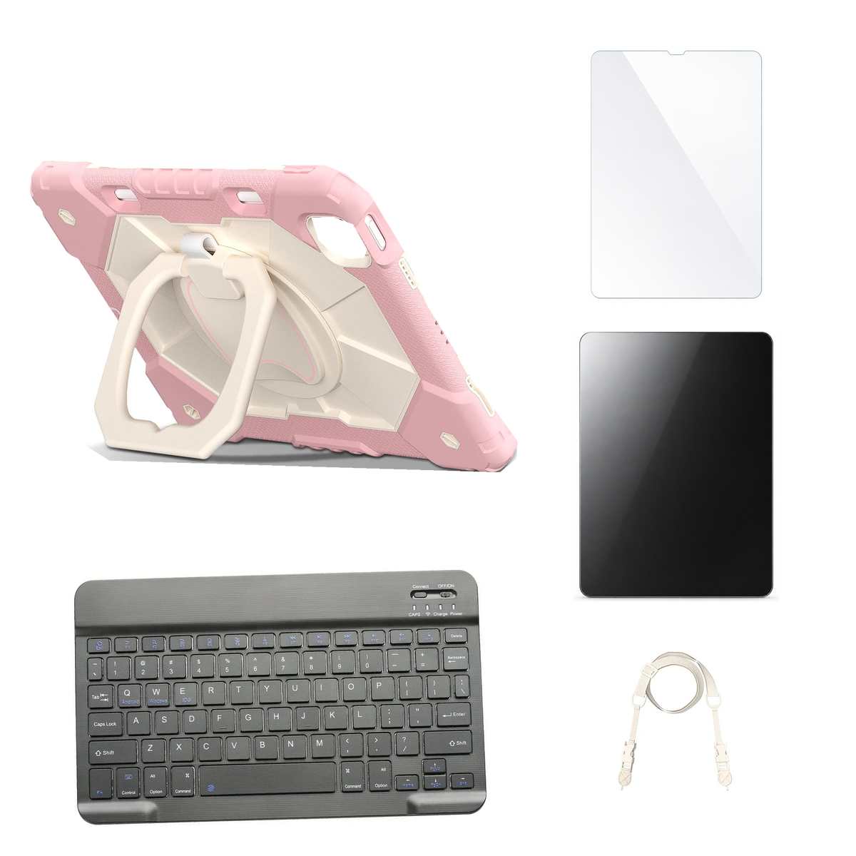 RhinoGuard ArmorPro Rose Gold case with Black keyboard, shoulder strap, standard glass and additional privacy glass