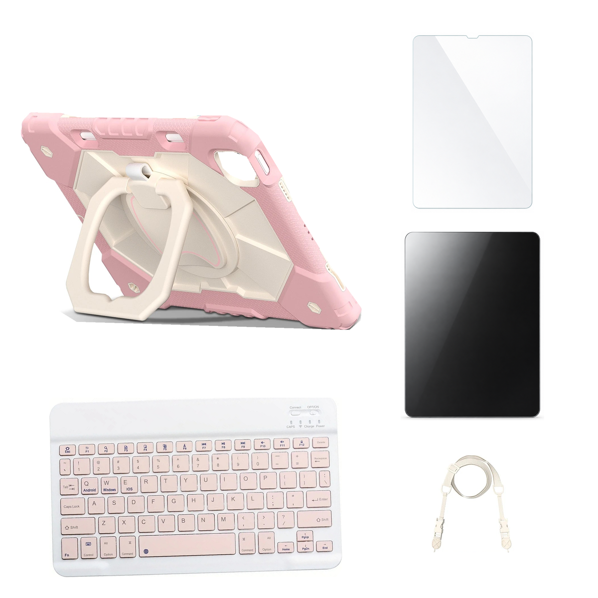 RhinoGuard ArmorPro Rose Gold case with Pink keyboard, shoulder strap, standard glass and additional privacy glass