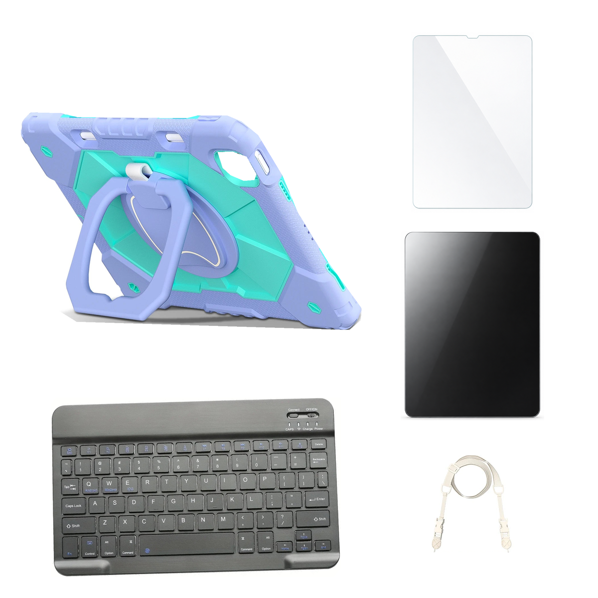 RhinoGuard ArmorPro Purple / Mint Green case with Black keyboard, shoulder strap, standard glass and additional privacy glass