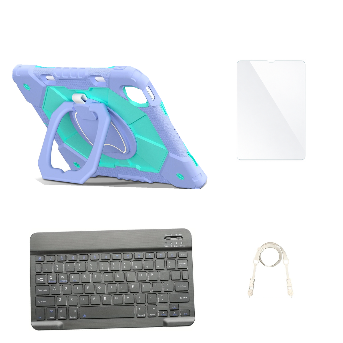 RhinoGuard ArmorPro Purple / Mint Green case with Black keyboard, shoulder strap, standard glass