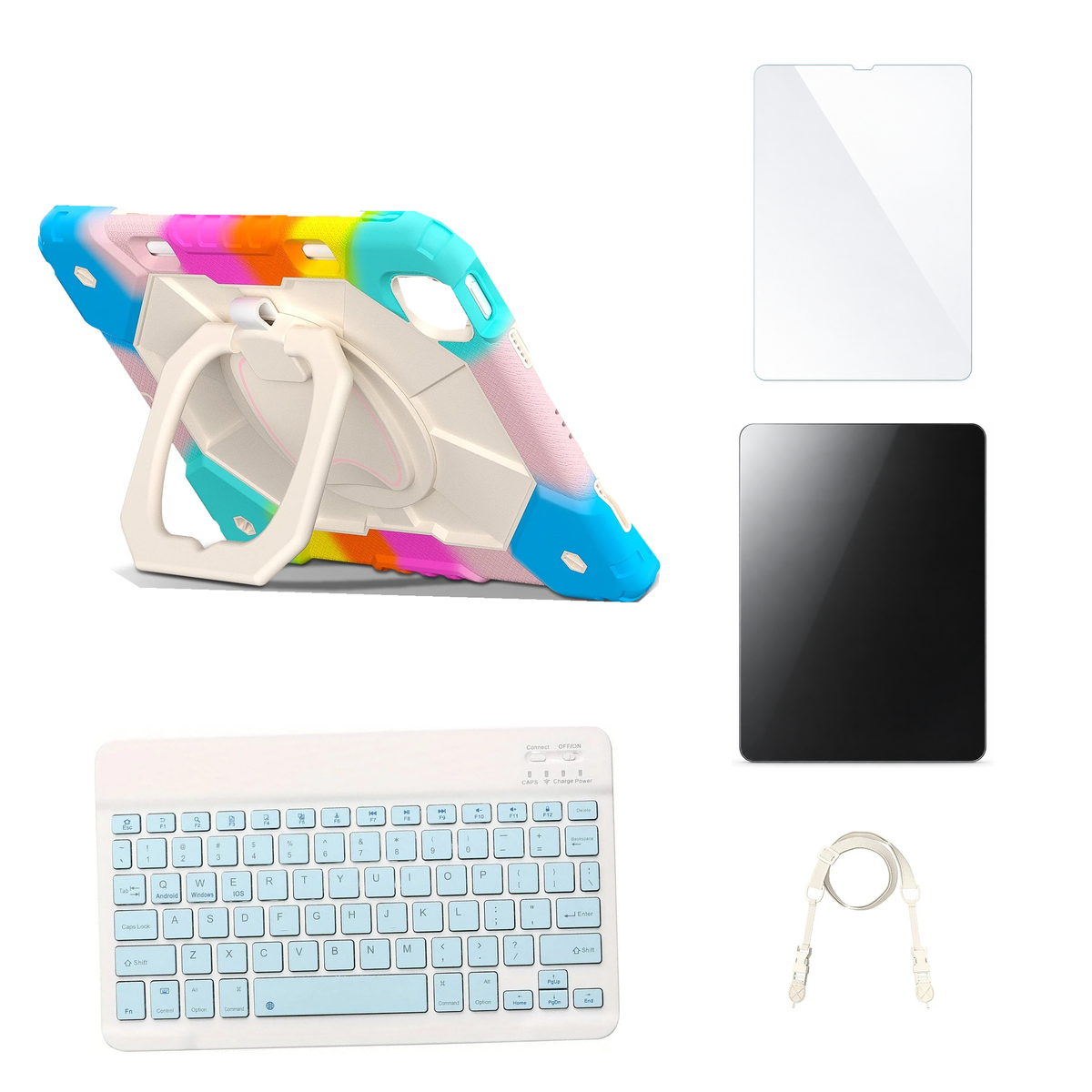 RhinoGuard ArmorPro Colorful Blue case with Blue keyboard, shoulder strap, standard glass and additional privacy glass