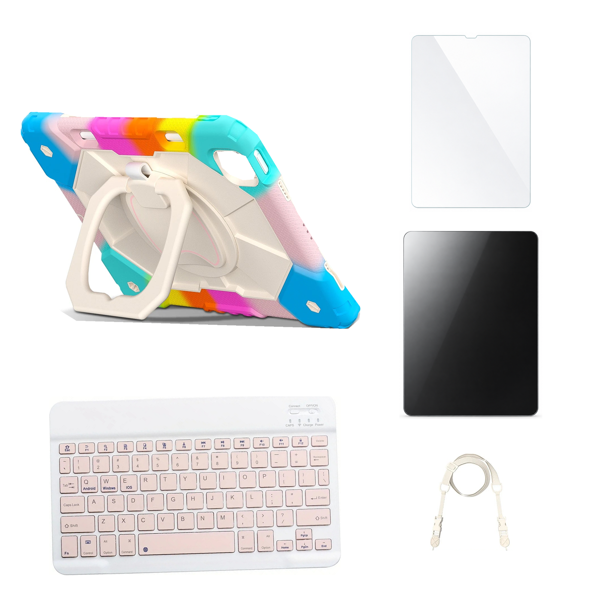 RhinoGuard ArmorPro Colorful Blue case with Pink keyboard, shoulder strap, standard glass and additional privacy glass