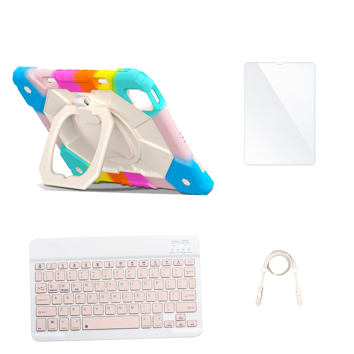 RhinoGuard ArmorPro Colorful Blue case with Pink keyboard, shoulder strap, standard glass