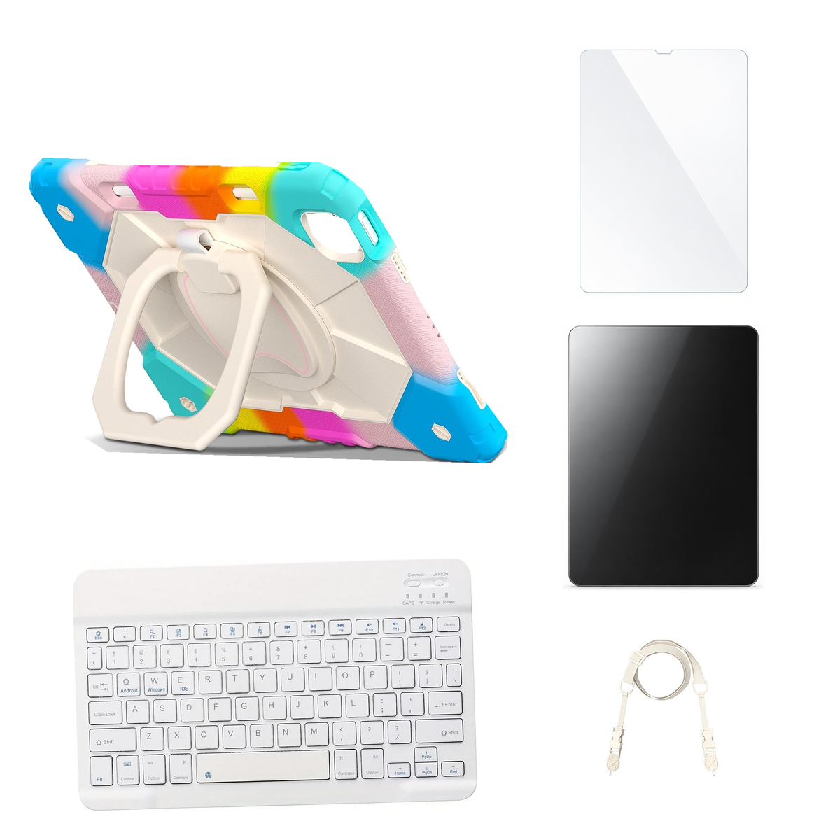 RhinoGuard ArmorPro Colorful Blue case with White keyboard, shoulder strap, standard glass and additional privacy glass