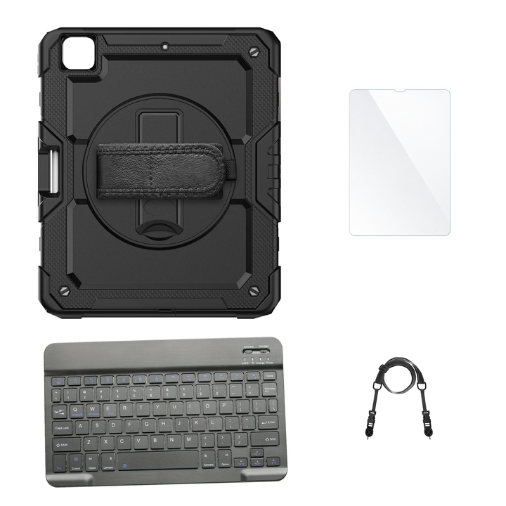 RhinoGuard Pro Black case with Black keyboard, shoulder strap, standard glass