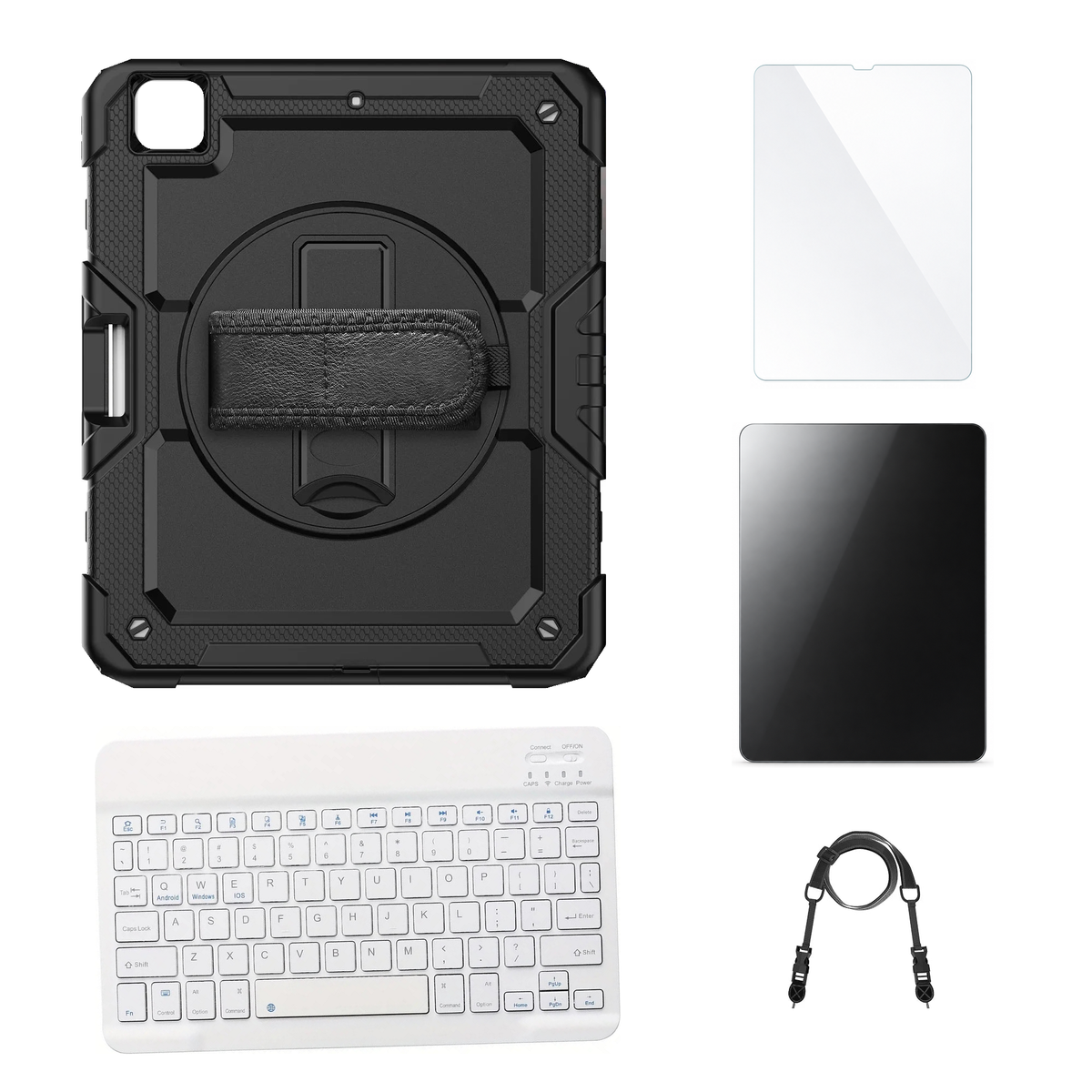 RhinoGuard Pro Black case with White keyboard, shoulder strap, standard glass and additional privacy glass