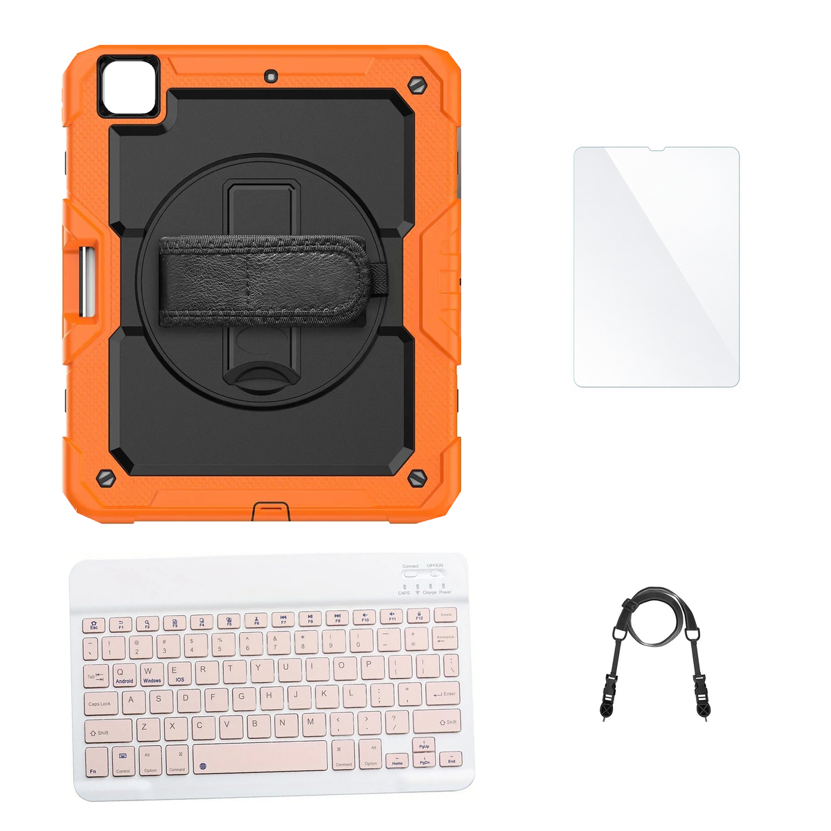 RhinoGuard Pro Black / Orange case with Pink keyboard, shoulder strap, standard glass